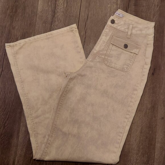 Tinseltown Beige Wide-Leg Jeans Utility Streetwear Pants Minimalist Neutral 3 - Picture 2 of 6